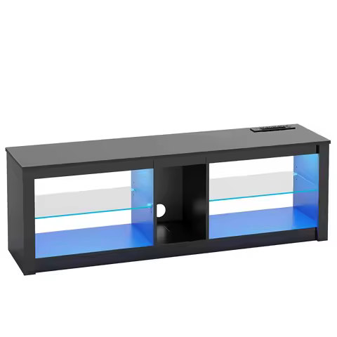 Nost&host LED TV Stand for 55/60/65 Inch TV, Black High Gloss Entertainment Center with Power Outlet
