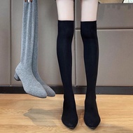 Women's wool thigh boots with pointed toe and 5cm high heels hug the feet to prevent slipping