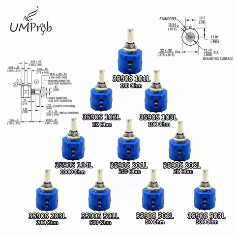 3590S-2-103L 3590S 1K 2K 5K 10K 20K 50K 100K ohm Precision Multiturn Potentiometer 10 Ring Adjustabl