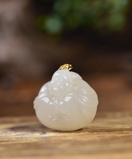 秒殺價 天然和田玉18K藕粉佛吊墜 雕工精緻