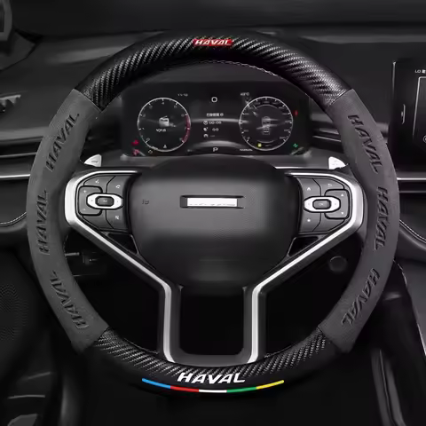 Car 3D Haval Logo Suede Carbon Fiber Steering Wheel Cover For Jolion H1 H2 H2S H3 H4 H5 H6 H9 F5 F7 