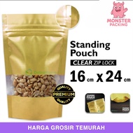 Standing Pouch Window Clip Plastic 16x24cm Gold Ziplock Sealer