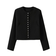 Áo Khoác Nữ Jennie Black round Neck Short Style Korean Style Early Autumn Fashion Casual Straight Tu