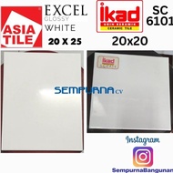 Keramik dinding KW1 putih polos kilap 20x25 20x20 Asia Tile Excel