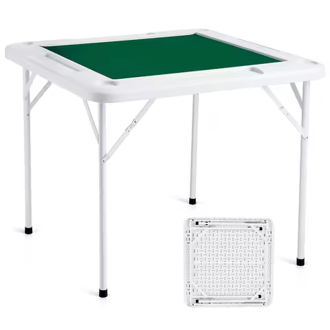 SucceBuy Mahjong Table 4 Player Folding Domino Table with Wear-Resistant Green Tabletop Portable Squ