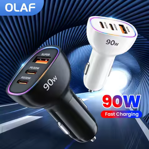 3-Port 90W Car Charger USB Type C Car Phone Charger Fast Charging 2PD30W QC30W Car Lighter Adapter f