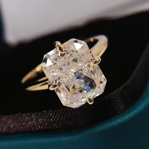 Luomansi Super Flashing 4CT Radian Cut Moissanite Ring Solid S925 Silver Plated 18K Gold Women's Jew