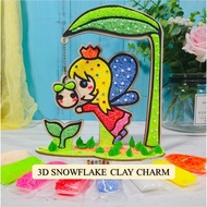 🔥Ready Stock🔥Kids DIY 3D Snowflake Clay with Charm Snow Pearl Mud Foam Clay Wooden Board Chidlren DIY Art Craft