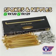 YAGUSO SPOKES & NIPPLES (GOLD) 9x120 / 9x129 LIDI RIM GOLD PLATED RANTING SPOKE ALLOY RIMS BATANG MO