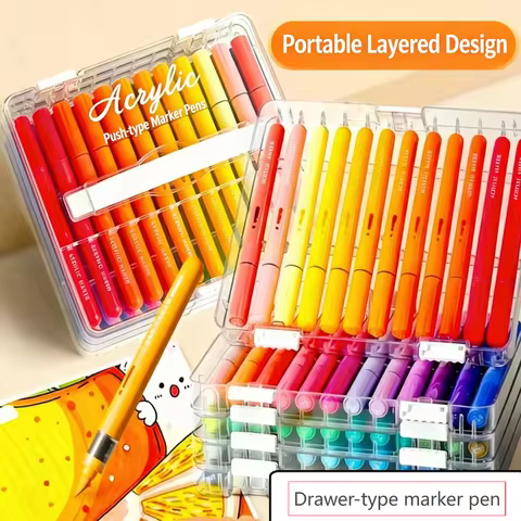 Storage Box with Acrylic Marker Set, Featuring a Plastic Storage Box. Acrylic Marker Set, Sturdy Pla