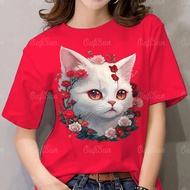 Painting Cat Casual Women's T-shirt 3D Print Short Sleeve Hundred Street Clothing Full Pattern Breat