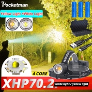 Super Bright XHP90.2 Yellow White Headlamp USB Rechargeable White/yellow LED Headlamp XHP70.2 Retrac
