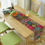 1pc Vintage Boho Mandala Print Linen Table Runner Table Decoration Home Dinner Table Runner Accessor