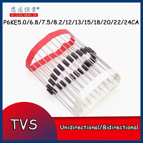 100pcs TVS diodes P6KE5.0/6.8/7.5/8.2/12/13/15/18/20/22/24CA unidirectional/bidirectional