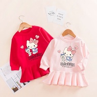 Dress for 1 Year Old Baby Girl Fashion Hello Kitty Printed Long Sleeved Dresses Ootd for Kids Girl 2-8 Years Old Birthday Cute Princess Dress Girls Cotton Sweet Dresses