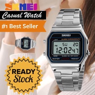 SKMEI Jam Tangan Wanita Dewasa Digital Anti Air Tali Rantai Rante Besi Stainless Steel Kotak Terbaru