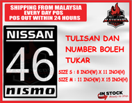 NISSAN NISMO SIDE DOOR RACE NUMBER CAR STICKER NISSAN ALMERA TEANA 350Z 370Z GTR SKYLINE R32 R33 R34