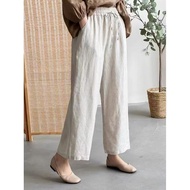 100% Cotton and Linen 9-point Wide Leg Pants for Women Artistic Retro High Waist Slimming Loose Stra