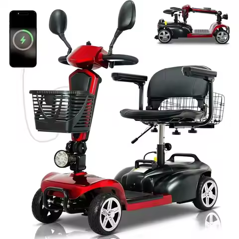 45 Miles Range, Lightweight 14 lbs, 300 lbs Capacity, Dual Baskets，Compact 4-Wheel Electric Scooter 