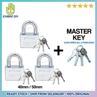 Master Key + 3pcs ASSURE Pad Lock 40mm/50mm Heavy Duty Chrome Steel Door Grill 3 Set Kunci Mangga Besi Dengan Kunci Induk Pagar Pintu [ichiban DIY]