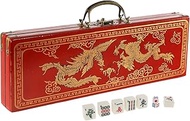 IRONWALLS Chinese Majong Set, 146PCS Mahjong Tile Set with 1” Majongg Tiles, 2PCS Dice &amp; Wooden Carrying Case Box, Complete Majong Game Sets for Travel Party Family Game