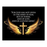 Christian Wall Art Print For the Spirit God Gave Us 2 Timothy 1:7 Bible Verse Print w/Cross & Angel 