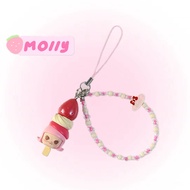 Popmart Labubu Sakura Popbean DIY Short chain Phone Chain สายคล้องโทรศัพท์มือถือ Key chain ดีไซน์ครี