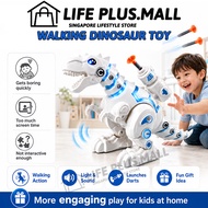 Electric Walking Dinosaur Toy Light Sound & 3 Soft Darts, Robot Dino Gift for Kids