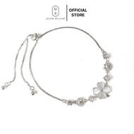 Glow Silver bracelet, Miracle Clover 4-leaf Clover size adjustable drawstring bracelet