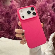 大孔荔枝紋適用於蘋果11時尚簡約手機殼蘋果12promax手機殼新款17系列手機保護套-玫紅 iphone 17 Pro Max