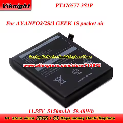 Upgraded PT476577-3S1P high capacity Battery 11.55V 59.48Wh for AYANEO2 2S 3 GEEK 1S pocket air Hand