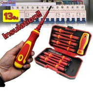 【RM】13 ชิ้น 1000 โวลต์ VDE ฉนวนไขควงช่างไฟฟ้าซ่อมชุดเครื่องมือแม่เหล็กสกรู Slotted Phillips Pozidriv