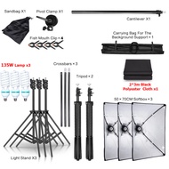 Photography Softbox Lighting Kits 135W Bulbs ไฟถ่ายรูป ไฟไลฟ์สด ไฟสตูดิโอ & Boom Arm & ฉากถ่ายรูป 2x