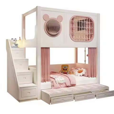 Factory Direct 2026 Triple Bunk Bed 3 Kids L-Shape Design Solid Wood Contemporary Eco-Friendly Bunk 
