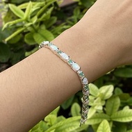 White Gilson Opal and Emerald Stone Tennis Bracelet 925 Sterling Silver