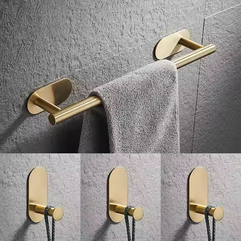 Adhesive Nail Free Stainless Steel Single Hook Towel Rack Bathroom Pendant Set Bath Towel Rack Bathr