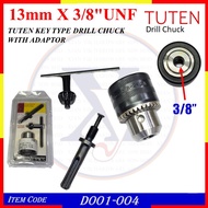 D001-004 (13mm X 3/8" UNF) TUTEN KEY TYPE DRILL CHUCK WITH ADAPTOR