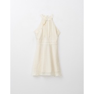 AIR SPACE Qipao DRESS Halter Neck Modern Cheongsam Mini Dress with Pearls and Embroidery