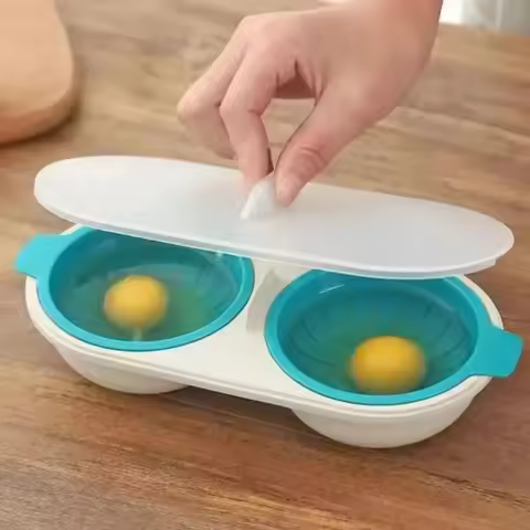 Microwave Egg Cooker Double Cup Egg Poacher Onsen Egg Mold Kitchen Gadget Lotus‑Shape Cooking Utensi