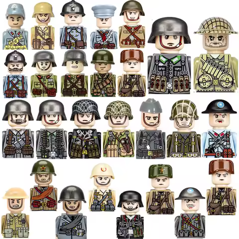 Hot Sale WW2 Military German Building Blocks Soviet Soldier US Camouflage Army Figures PPSH Helmet E