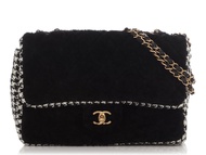 Chanel Black Shearling and Houndstooth Jumbo Single Flap Bag Gold Hardware, 2021