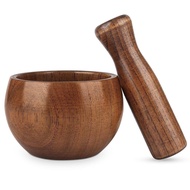 0GII WoodMortarandPestleSet,WoodGrinderBowlforGuacamole,Salsa,HerbCrusherandPill