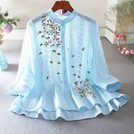 Floral Embroidery Blouse, 3/4 Sleeve Elegant Shirts For Spring & Summer Women's Clothing M-4XL