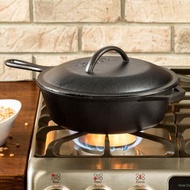 美國LODGE 美國製鑄鐵平底深煎鍋附蓋-27cm L8CF3