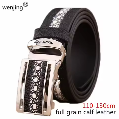 SIZOC S25B811 Men's Classic Genuine Leather Belt Pearl Skin Look Print Stingray Design Cowhide Belt 