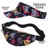 TRENDYZONE 80s 90s Fanny Pack, Comfortable Cotton 80s Outfit Sun Visor Hat,  Colorful Soft 90s Acces