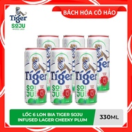 LỐC 6 LON BIA VỊ SOJU MẬN TIGER SOJU INFUSED LAGER CHEEKY PLUM 330ML