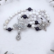 Catholic Rosary Our Lady Miraculous Medal Rosary White Howlite Blue Sandstone Pardon Crucifix Baptis
