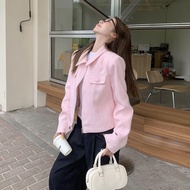 CHANGTONG | Áo Khoác Ngắn Pink Notch Lapel Elegante