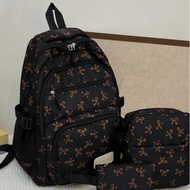 3pcs Nylon Bow Print Backpack Set, Foldable Multi-Po Cket Large CapacityWater-Resistant Zipper Backp